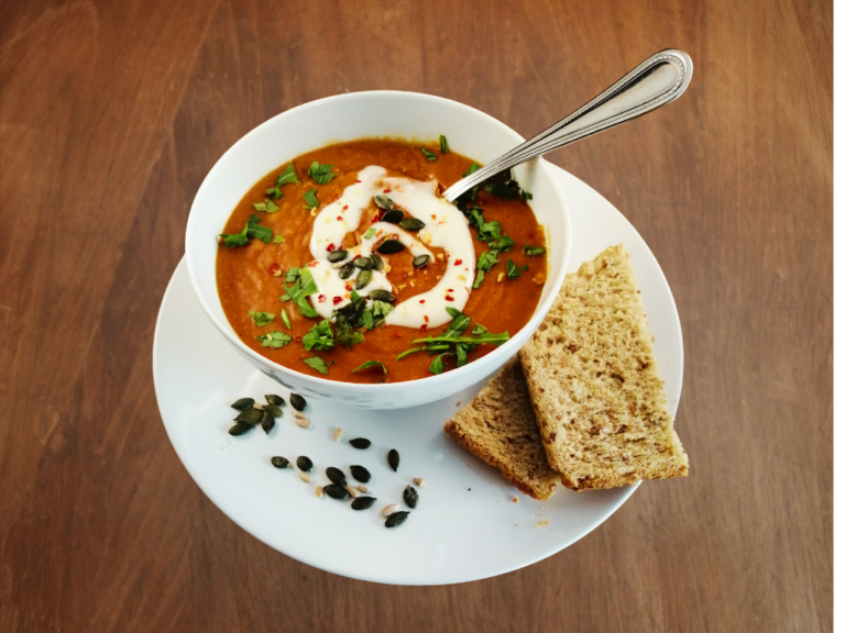 Sweet potato, lentil and chickpea soup